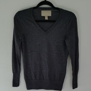 Banana Republic Womens Gray Merino Washable Wool V-Neck Sweater Sz S Layer Warm